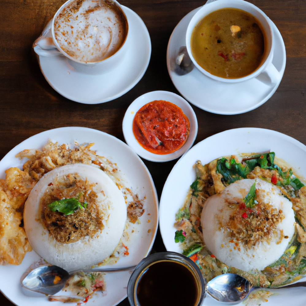 Indonesian food and coffee at a table HD