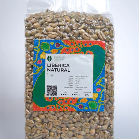 A close-up of Liberica coffee beans, showcasing their unique shape and texture, with a rich brown color and glossy surface.