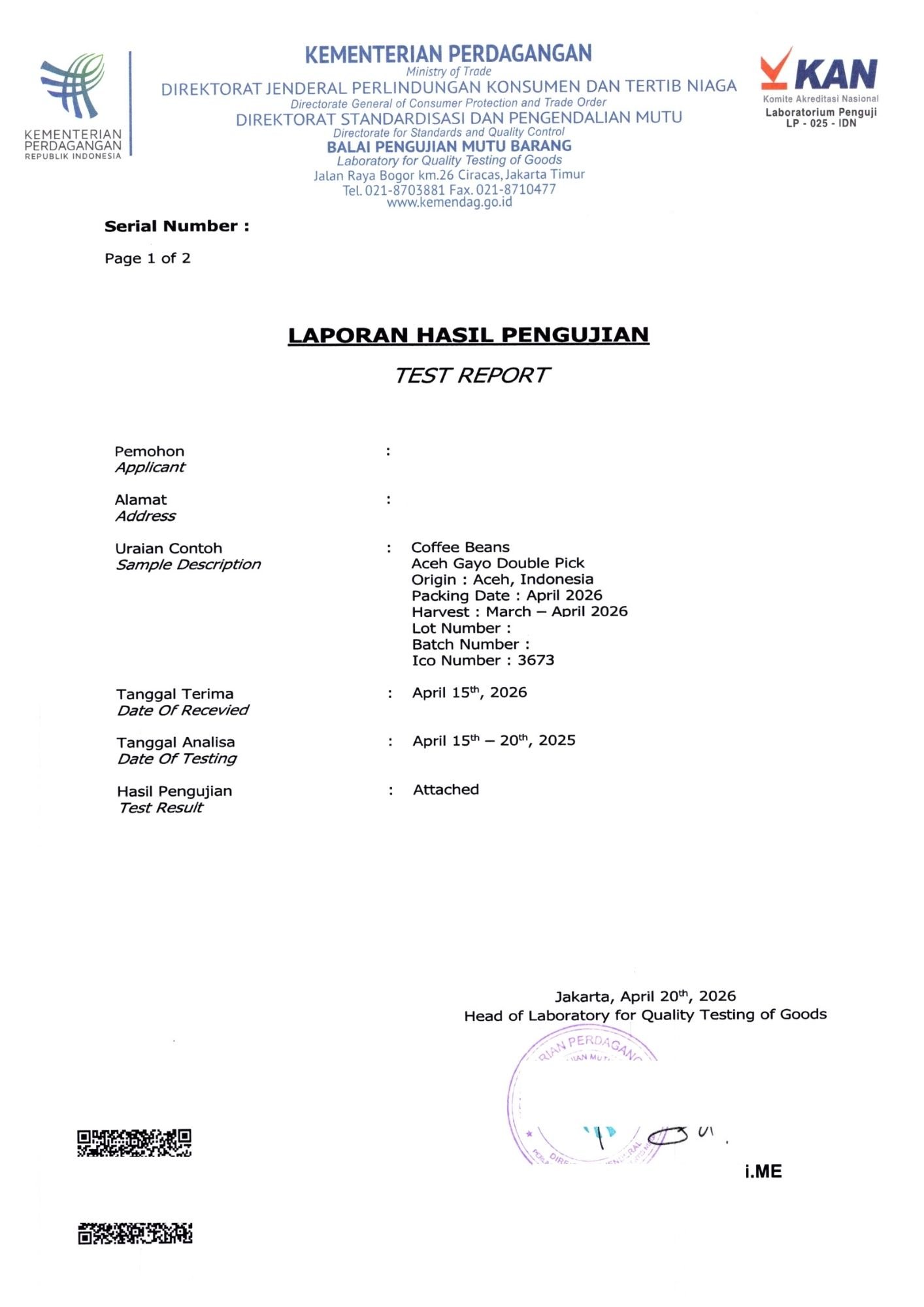 ISOPROCARB CERTIFICATE PAGE 1