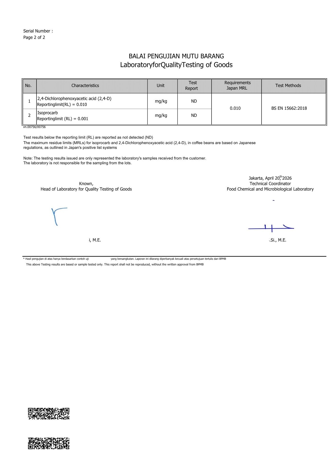 ISOPROCARB CERTIFICATE PAGE 2