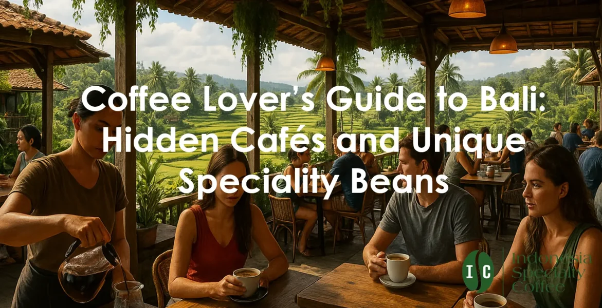 Bali guide Guests relax at tables in a restaurant with scenic rice field views, highlighted in a Bali coffee lover's guide.